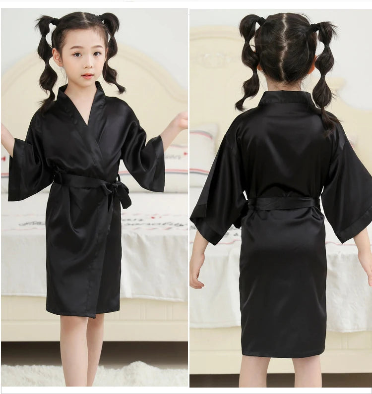 Children's plain rayon satin bathrobe