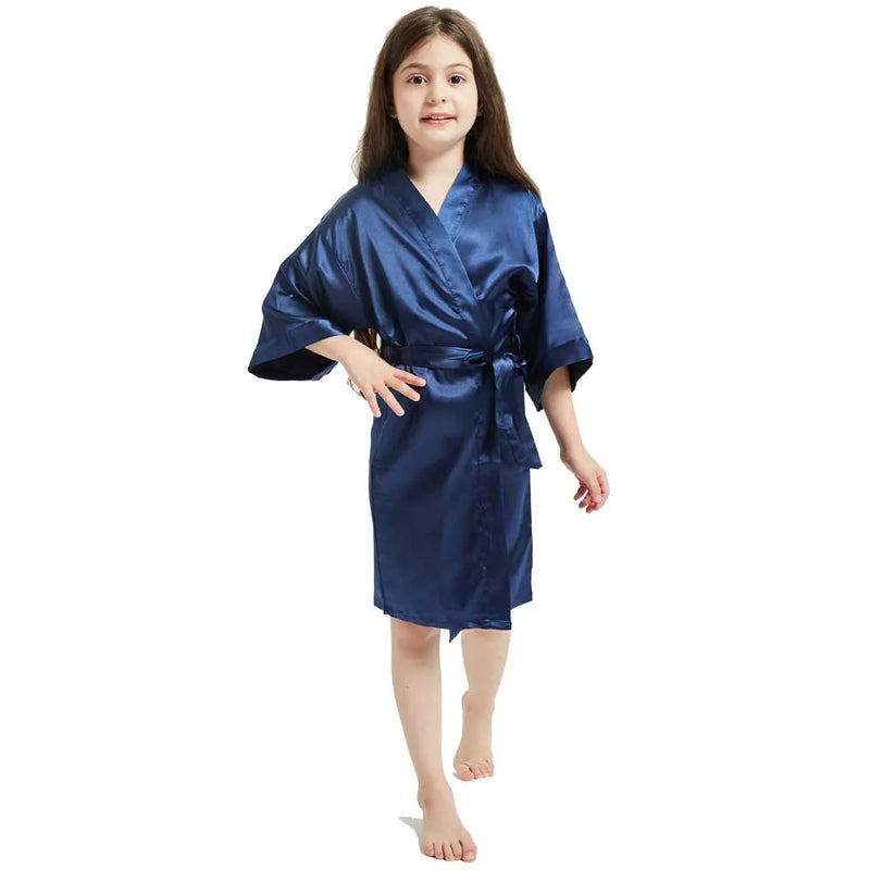 Children's plain rayon satin bathrobe