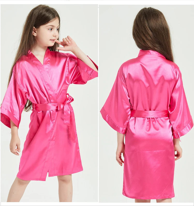Children's plain rayon satin bathrobe