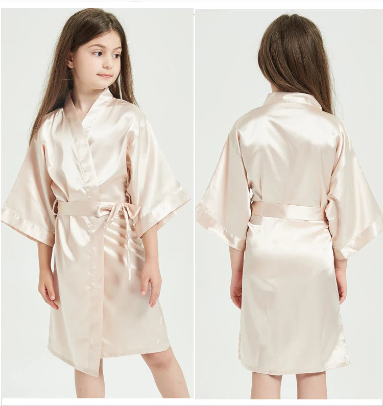 Children's plain rayon satin bathrobe