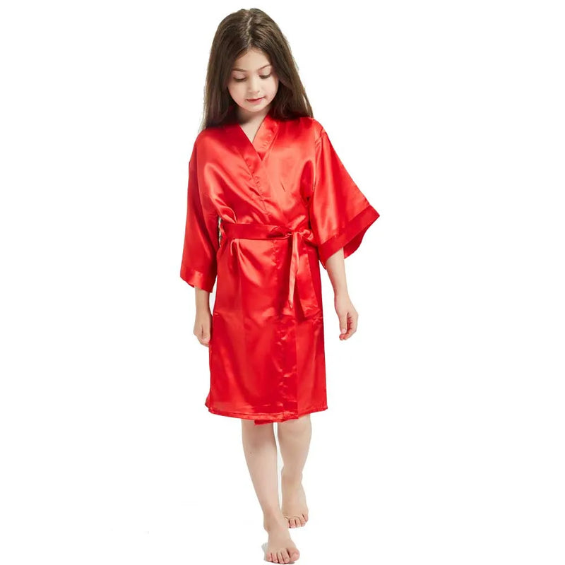 Children's plain rayon satin bathrobe