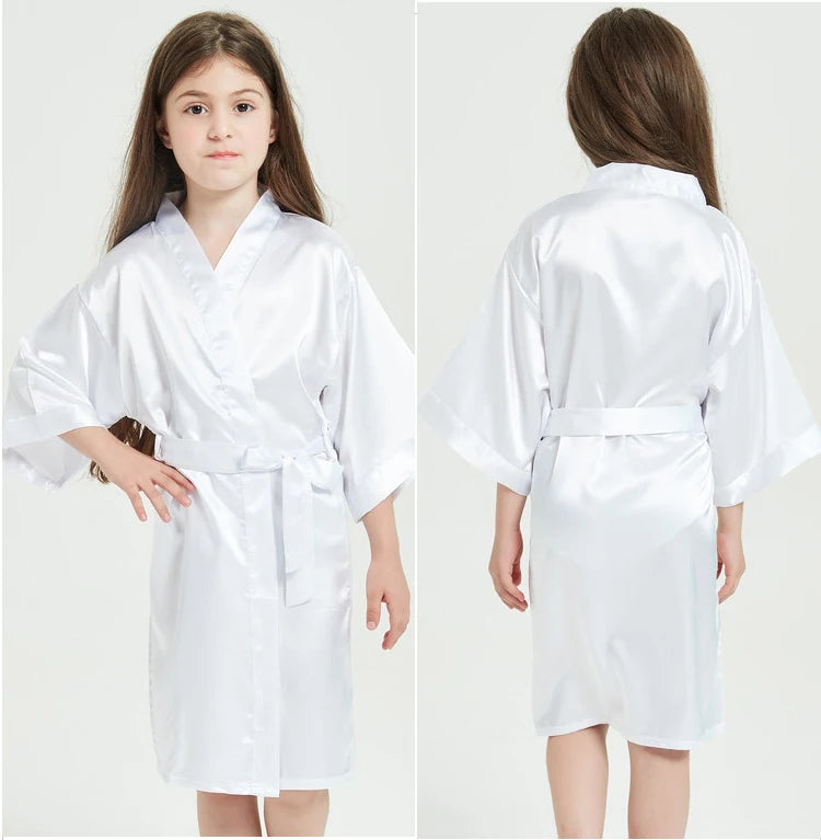 Children's plain rayon satin bathrobe