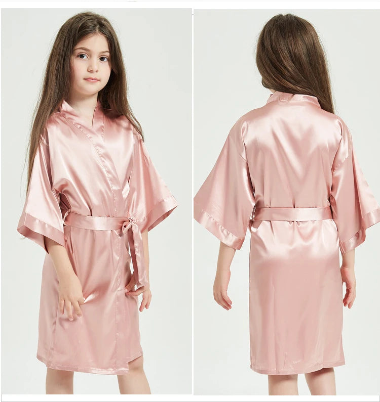 Children's plain rayon satin bathrobe