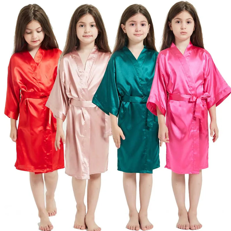 Children's plain rayon satin bathrobe
