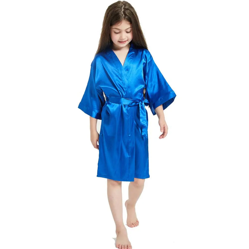 Children's plain rayon satin bathrobe
